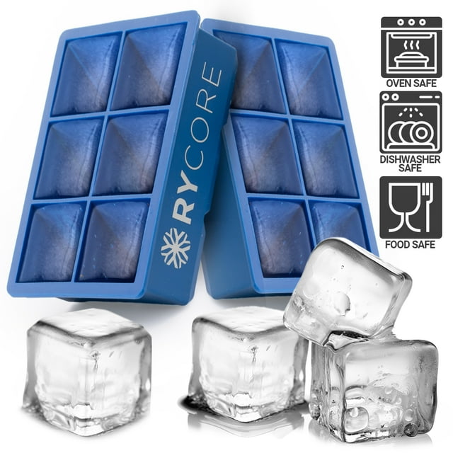 2 Pack, Large Ice Cube Tray for Whiskey Cocktail 2" Square Silicone