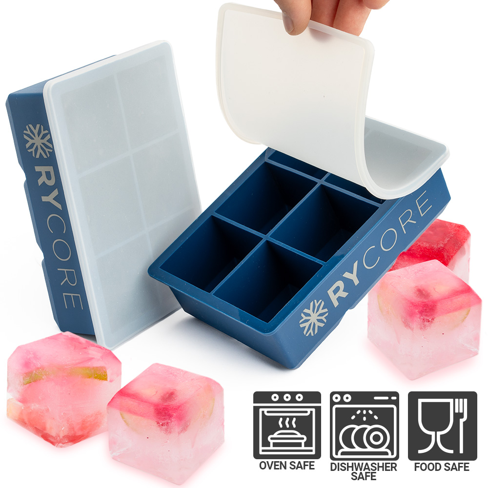 2 Pack, Large Ice Cube Tray with Lid for Whiskey Cocktail 2" Square