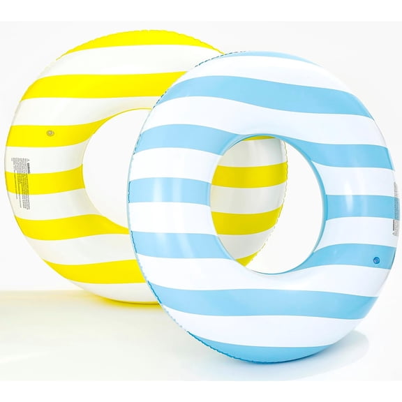 2 Pack Large Inflatable Pool Float for Adults 36 Inch Classic Striped Swim Rings Swimming Pool Tubes for Teens Summer Beach Themed Party