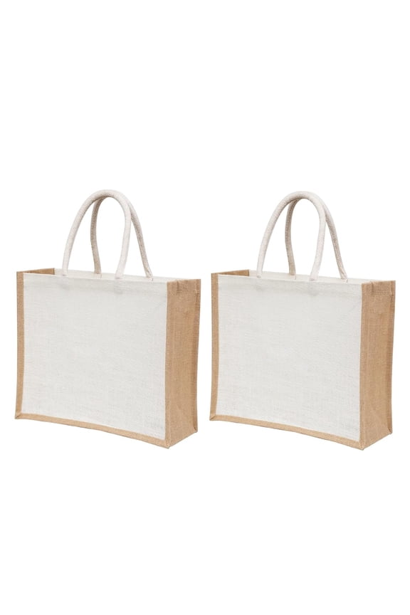 2 Pack Large Jute Tote Bags with Handles 15.8"x11.9"x5.9", Reusable Burlap Gift Bags for Shopping, Beach, Weddings & Return Gift Bag