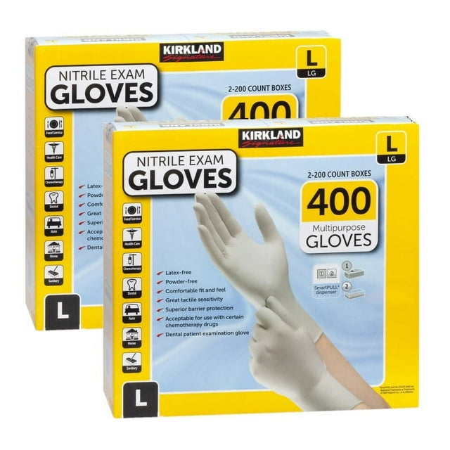 2 Pack Large Kirkland Signature Latex Free Nitrile Exam Gloves, 400