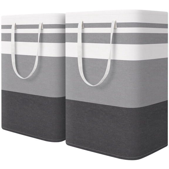 2 Pack Large Laundry Basket, Aertyole Waterproof Laundry Hamper, Collapsible Tall Clothes Hamper with Extended Handles for Clothes Toys in the Dorm and Family-(Gradient Grey, 75L)