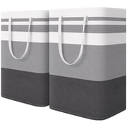 2 Pack Large Laundry Basket, Aertyole Waterproof Laundry Hamper, Collapsible Tall Clothes Hamper with Extended Handles for Clothes Toys in the Dorm and Family-Gradient Grey, 75L
