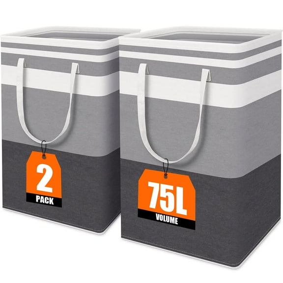 2 Pack Large Laundry Basket, 75L Collapsible Hamper, Waterproof Blanket Basket with Handles, Storage Baskets for Dorm Clothes Toys Storage