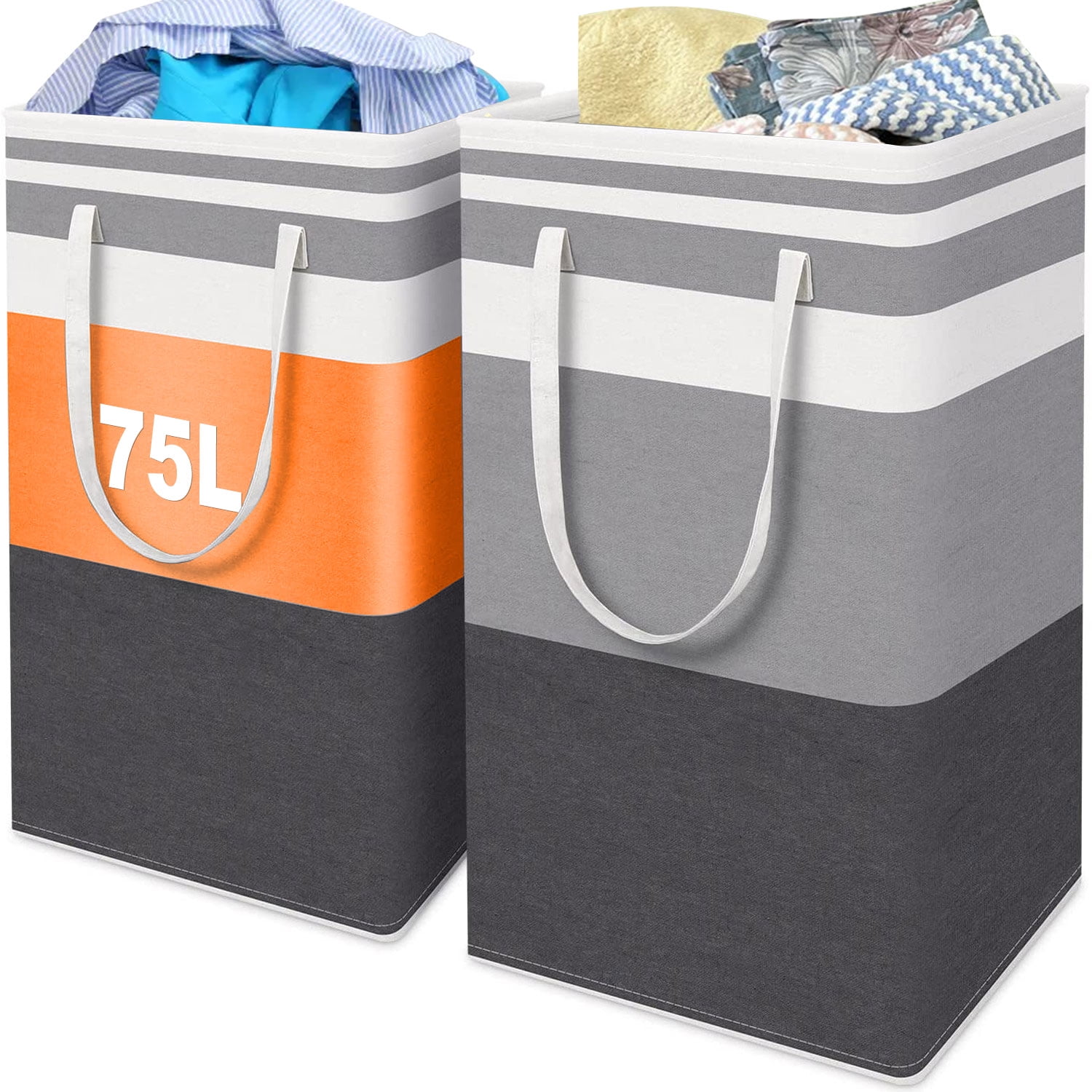 2-Pack Large Laundry Baskets – 75L Collapsible Hamper With Handles, Waterproof Lining (Grey) - View #6
