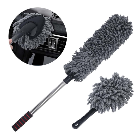 2 Pack Large Microfiber Car Duster Exterior Scratch Free with Extendable, Car Duster Interior Multipurpose Dust Cleaning Brushes
