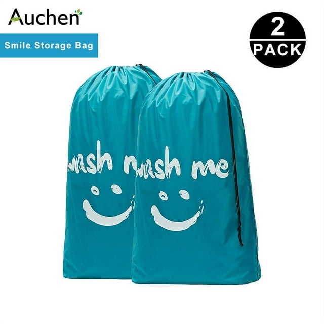 2 Pack Large Nylon Laundry Bag, AUCHEN 28"x35" Smile Travel Laundry Bag