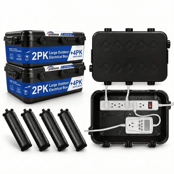 2 Pack Large Outdoor Electrical Box Waterproof with 4 Extension Cord Covers, 6-Piece Kit