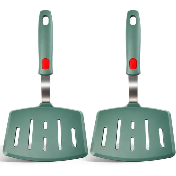 2 Pack  Large Pancake Spatula Turner for Nonstick Cookware, Extra Wide Spatula for Cooking, Flexible Fish Turner, Slotted Spatulas for Eggs Omelette Flipping, Dishwasher Safe (2 Pack Green)
