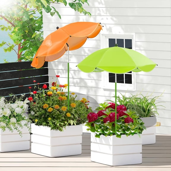 2 Pack Large Plant Umbrellas for Outdoor Plants, 26" Garden Umbrella for Plants with Adjustable Angle, Plant Umbrella Provide Shade for Outdoor Plants Flower Pot Planting Beds (Green, Orange)