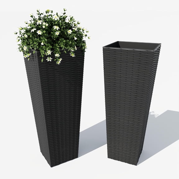 2 Pack Large Planters for Indoor Plants, Outdoor 24/36 inch Tall Planter with Removable Liners, Plant Pots for Trees Flowers, All-Weather Use with Drainage Holes for Porch, Patio, Backyard,