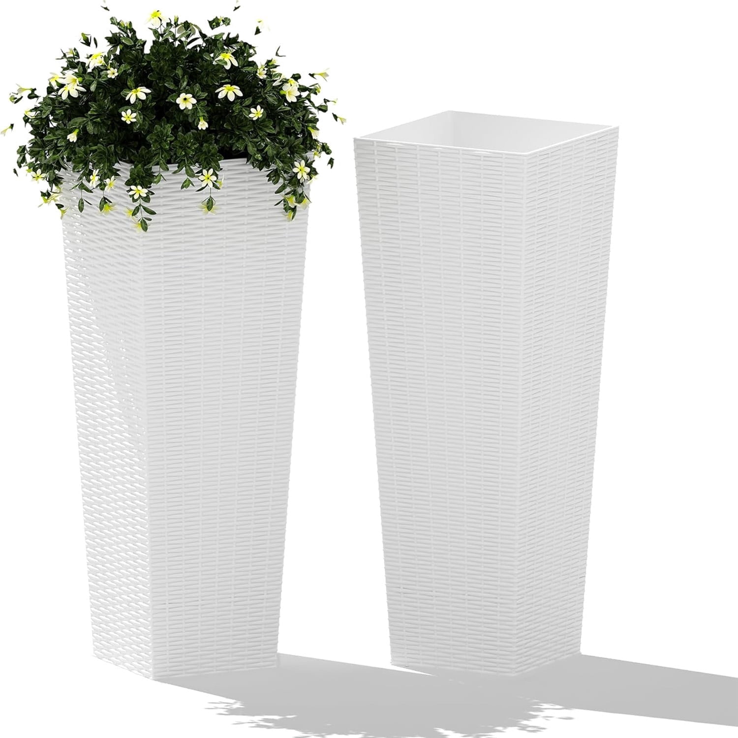 Memoryfield 24" Tall Planter Set of 2, Large Plant Pots with Removable Liners, Flower Tree Planters for Indoor & Outdoor Patio Porch Backyard, White