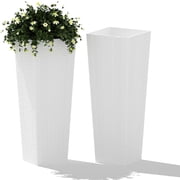 Memoryfield 32" Tall Planter Set of 2, Large Plant Pots with Removable Liners, Flower Tree Planters for Indoor & Outdoor Patio Porch Backyard, White