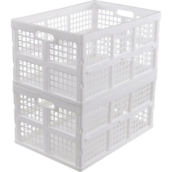 2-Pack Large Plastic Collapsible Storage Crates, 42 L Folding Plastic Storage Crate