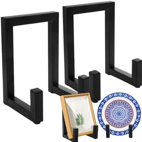 2 Pack Large Plate Stands, 8" Tall Picture Stands for Display, Industrial-Style Metal Wall Mount Photo Frame Holders, Heavy Duty Black Tabletop Easels for Pictures, Books, Platters, Artworks