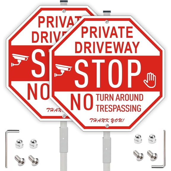 2 Pack Large Private Driveway Sign, 12 x 12 Stop No Turn Around Sign with Metal Stakes, Rust Free Aluminum UV Protected and Waterproof, Easy to Mount for Outdoor Street Yard