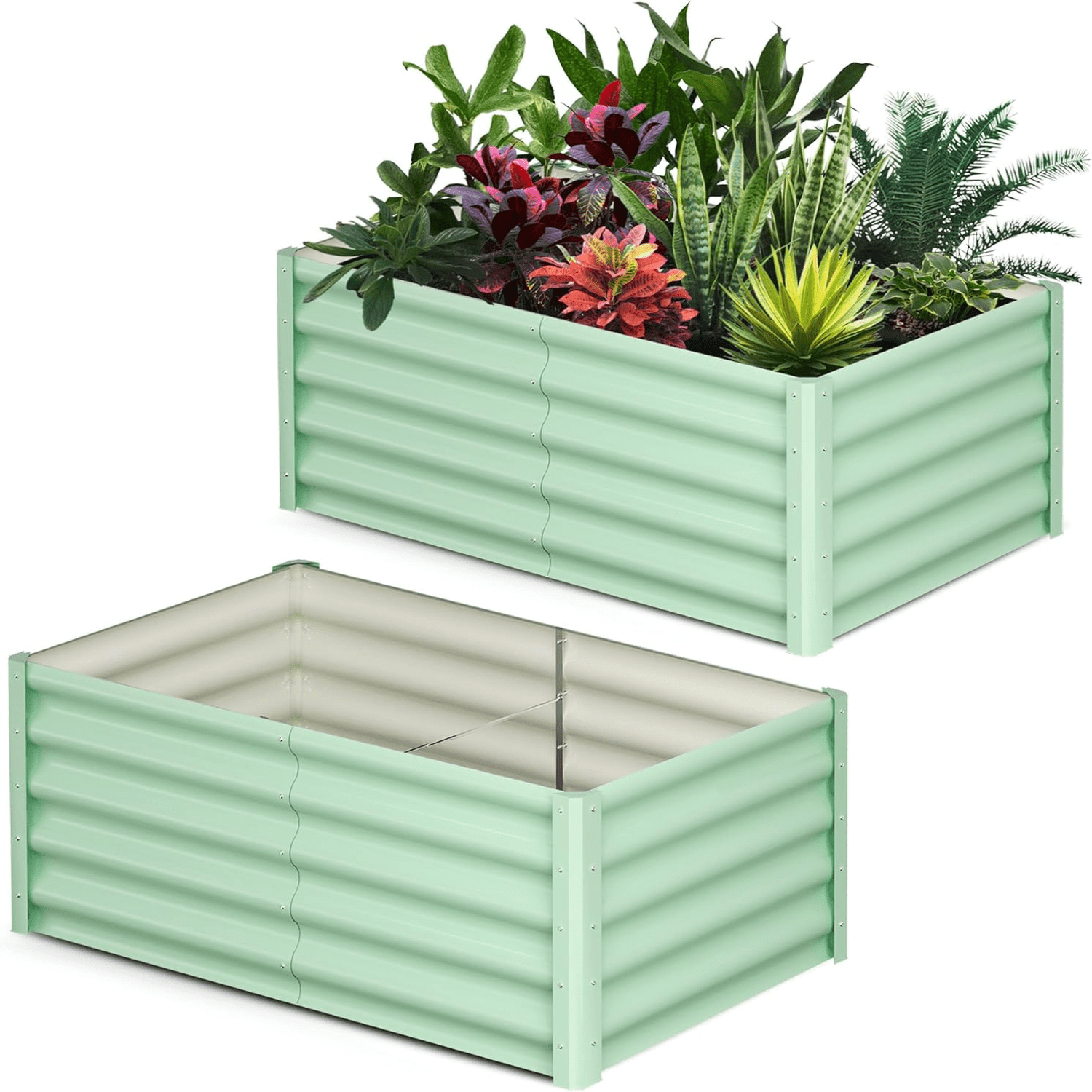 2-Pack Large Raised Garden Bed Kit with Open Base,Outdoor Galvanized Metal Patio Planter Box with Safety Rubber & Gloves for Vegetables Flowers