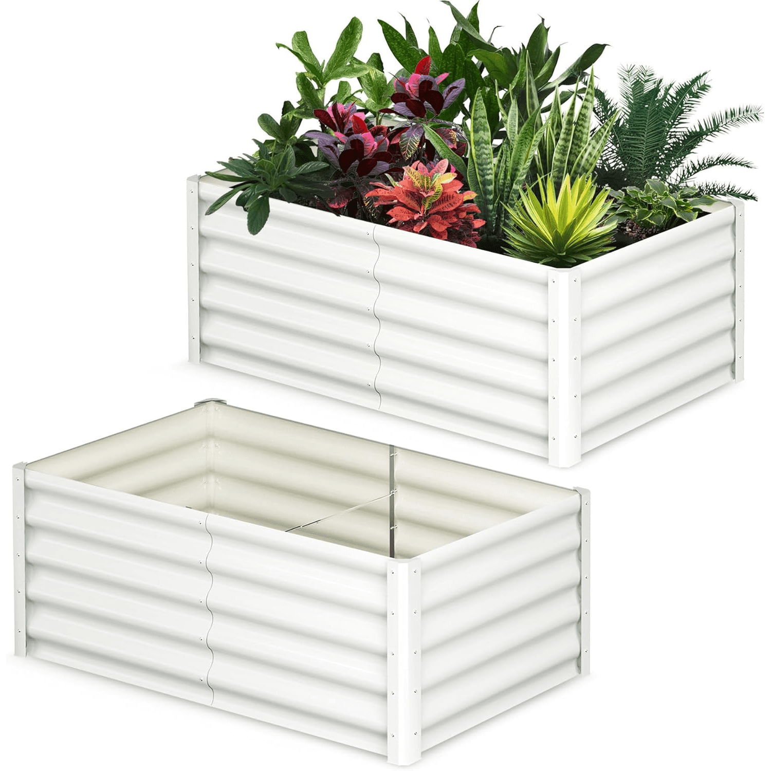 2-Pack Large Raised Garden Bed Kit with Open Base,Outdoor Galvanized Metal Patio Planter Box with Safety Rubber & Gloves for Vegetables Flowers