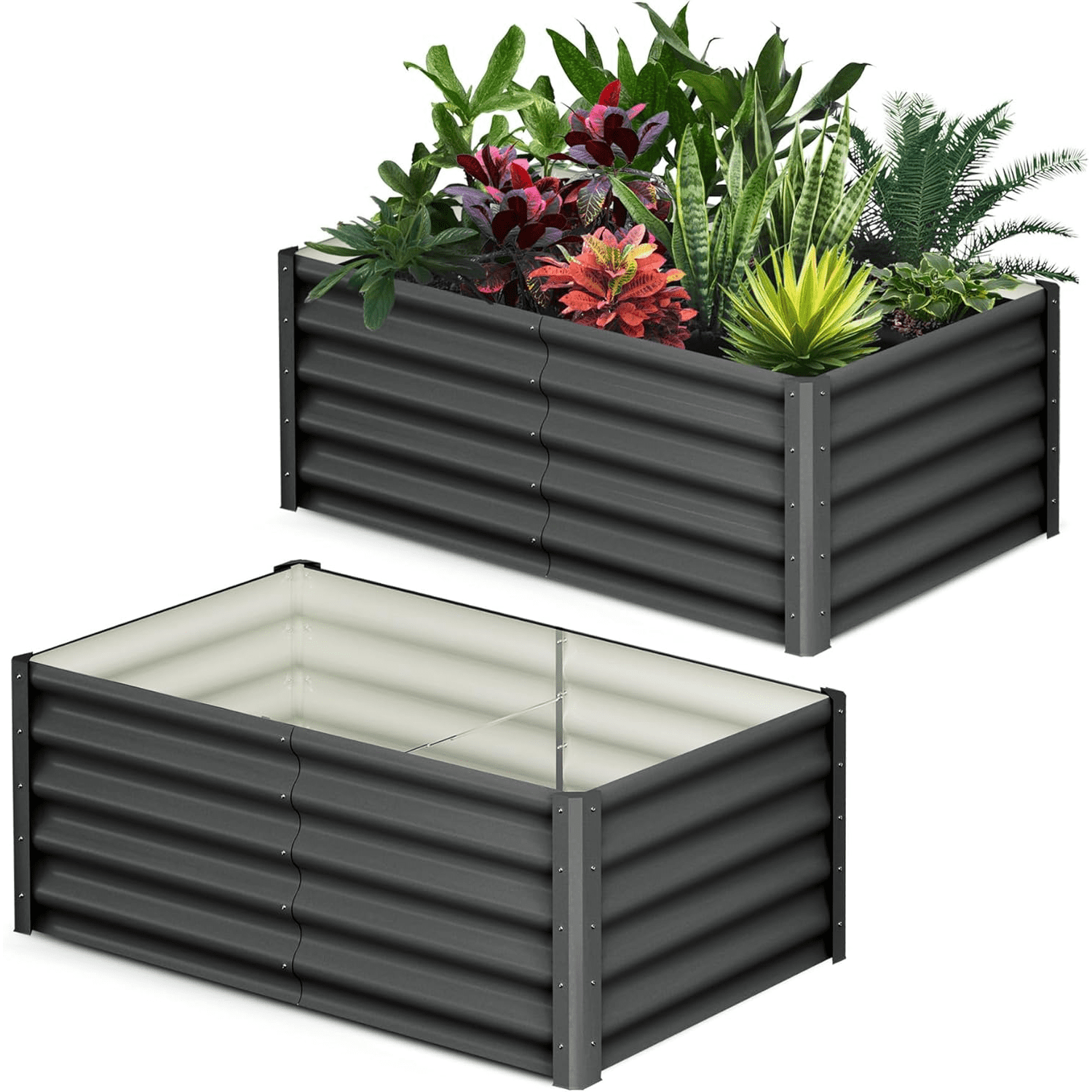 2-Pack Large Raised Garden Bed Kit with Open Base,Outdoor Galvanized Metal Patio Planter Box with Safety Rubber & Gloves for Vegetables Flowers