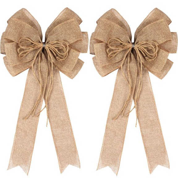 2 Pack Large Rope Bows for Wreaths,Rustic Farmhouse Crafts Bow Wrapping Tree Topper Wedding Holiday Birthday Party Wall Home Boho Front Door Decorations