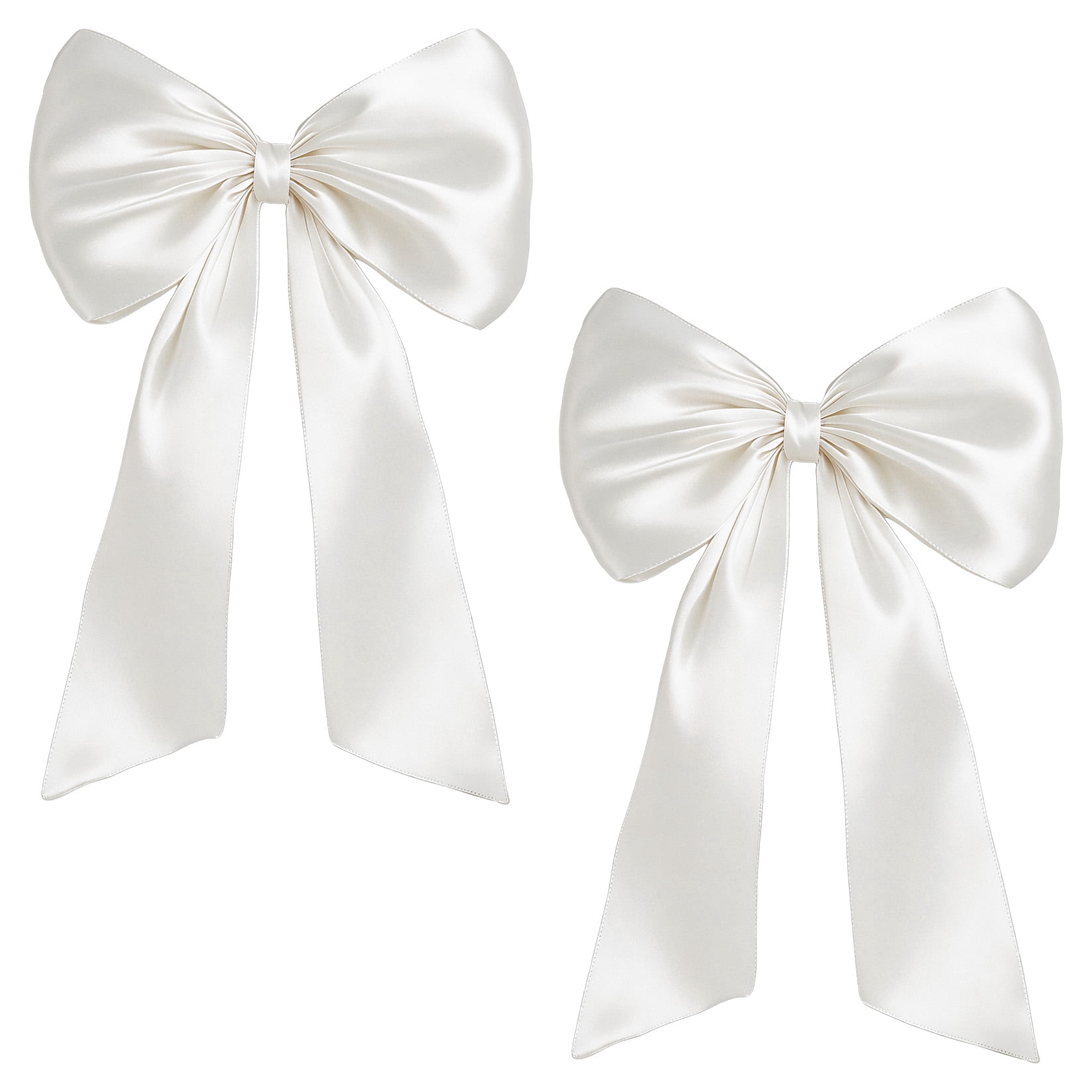 2 Pack Large Satin Bow Decorations 40 x 24 inch, Pre-Shaped Oversized Ribbon Bows for Wedding, Party, Gift Wrapping, Wall & Room Decor, Reusable, White