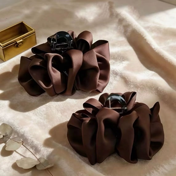 2 Pack Large Satin Pleated Shark Clips - Strong Grip for Thick Hair, Elegant Design for Everyday Use