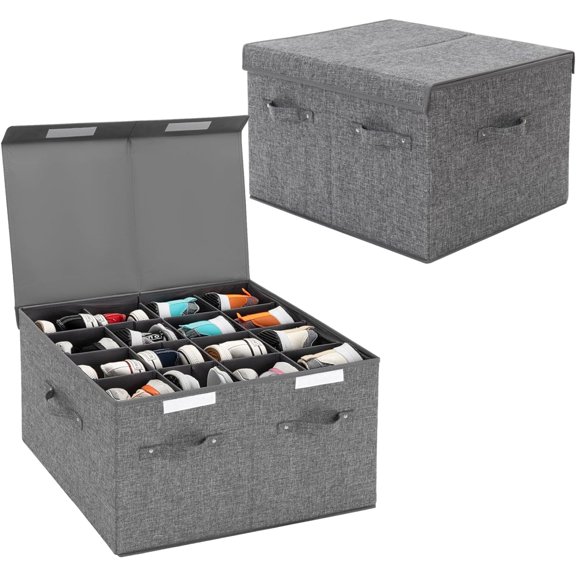 2 Pack Large Shoe Storage Boxes with Lids and Adjustable Dividers, Foldable and Stackable Shoe Organizers for Closet, Sneakers, High Heels, Boots, and More – Durable Grey Design