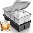 thumbnail image 1 of 2-Pack Large Silicone Ice Cube Trays with Lid – 16 Big 2" Square Cubes, Slow-Melting for Whisky/Cocktail, Leak-Proof, Stackable – BPA-Free, Easy Release – Black/Gray/Pink/Blue/Green, 1 of 8