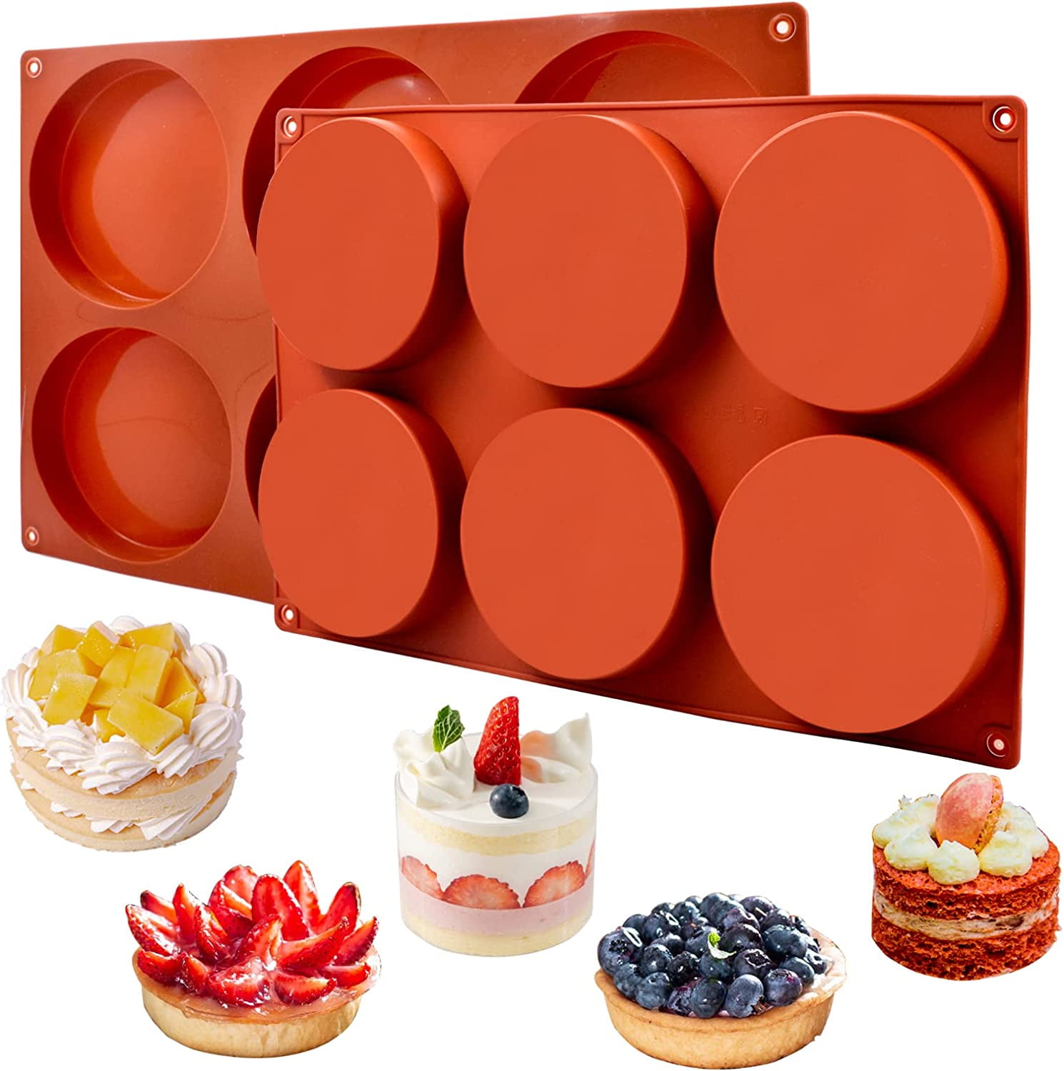 Large Red 6-Cavity Silicone Baking Molds for Candy and More