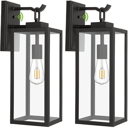 2 Pack Large Size Dusk to Dawn Outdoor Wall Lanterns,17.8 Inch Black Porch Lights