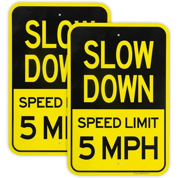 2-Pack Large Slow Down Sign, Speed Limit 5 MPH Sign, 8"x 12"Aluminum Reflective Sign Rust Free Aluminum-UV Protected and Weatherproo