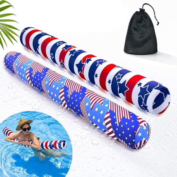 2 Pack Large Soft Fabric Inflatable Pool Noodle Floats, Quick Dry High Buoyancy Water Floating Sticks Equipped with Portable Storage Bag, Ideal Float Accessory for Pool Beach Party Leisure Use