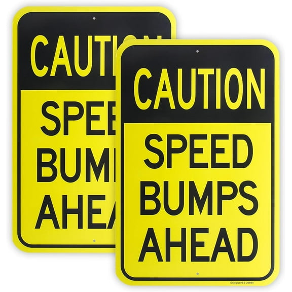 2-Pack Large Speed Bumps Ahead Sign, Slow Down Sign, 8" x 12" .040 Aluminum Reflective Sign Rust Free Aluminum-UV Protected and Weatherproof
