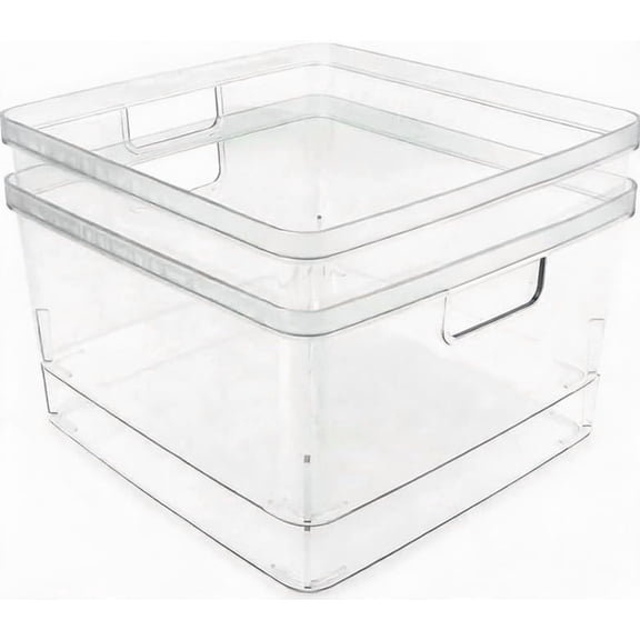 2-Pack Large Square Clear Plastic Storage Bins with Cutout Handles 10 Inch L x 10 Inch W x 6.1 Inch H