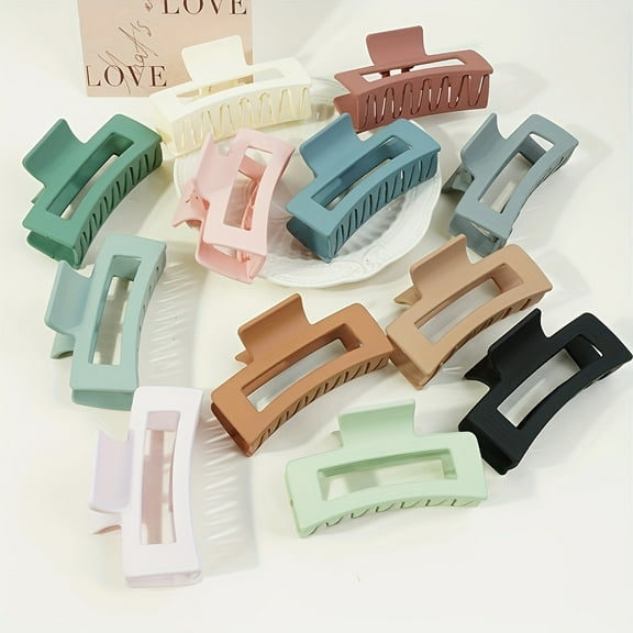 2-Pack Large Square Hair Claw Clips for Women – 4-Inch Matte Nonslip Clamps with Strong Hold for Thick, Curly, or Fine Hair, Daily Styling, Random Colors