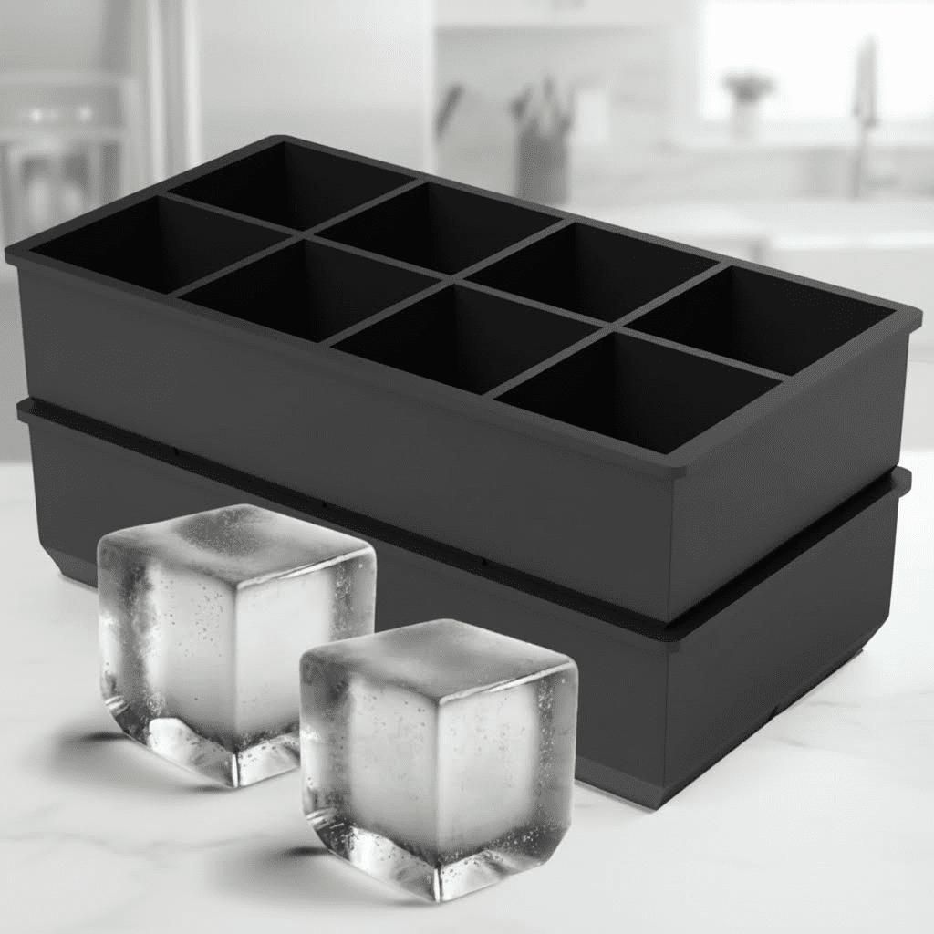 2-Pack Large Square Silicone Ice Cube Trays for Whiskey, Cocktails, Coffee – Slow-Melting, Reusable, and BPA-Free