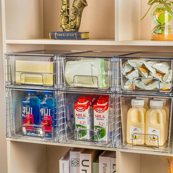 2 Pack Large Stackable Storage Drawers,  Acrylic Organizers with Handles for Kitchen, Bathroom, Closet, Pantry