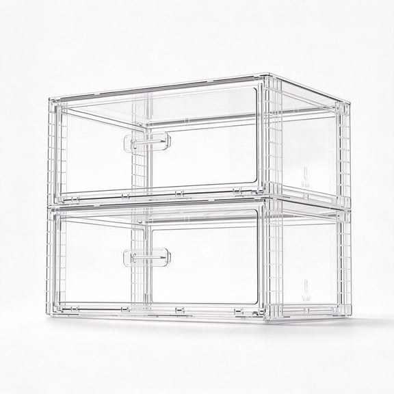 2 Pack Large Stackable Storage Drawers, Clear | Easily Assemble Acrylic, Bathroom Closet Undersink Organizers, Plastic Bins for Kitchen Cabinets, Pantry, Makeup, Medicine