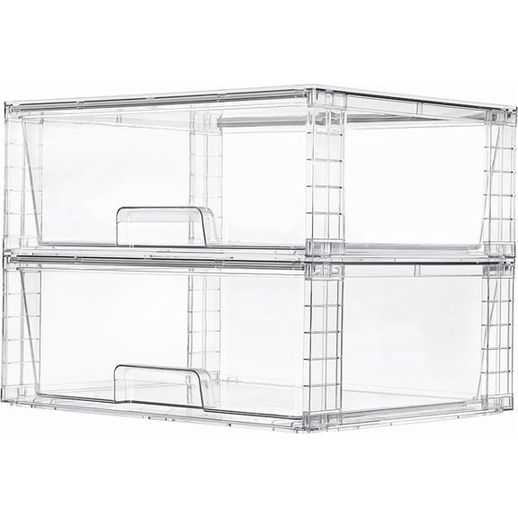 MY 2 Pack Large Stackable Storage Drawers,Easily Assemble Clear Acrylic Bathroom Closet Undersink Organizers,Plastic Storage Bins for Cabinet,Kitchen Pantry,Medicine Organization