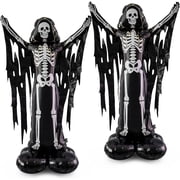 2 Pack Large Standing Grim Reaper Foil Balloons, 59 in Self-Standing Halloween Skeleton Balloons for Indoor Halloween Party Decorations