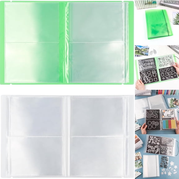 2 Pack Large Sticker Photo Storage Album, Stamp & Cutting Dies Storage Book Organizer Folder for Cards Storage DIY Scrapbooking Card Making Supplies 20 Pages 80 Pockets / Pack ( Clear + Green)