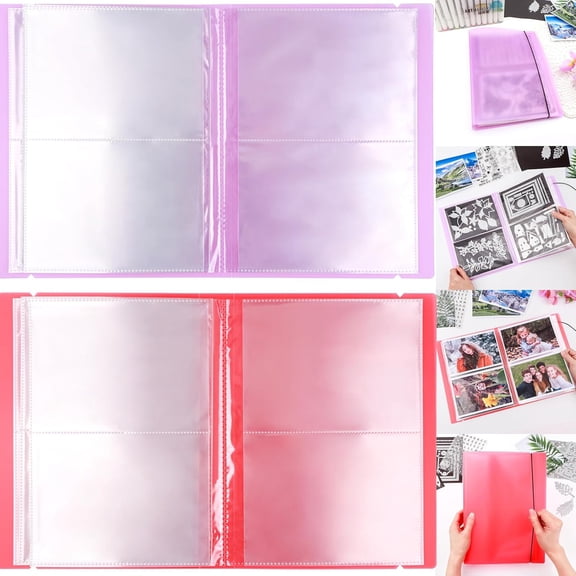 2 Pack Large Sticker Photo Storage Album, Stamp & Cutting Dies Storage Book Organizer Folder for Cards Storage DIY Scrapbooking Card Making Supplies 20 Pages 80 Pockets / Pack ( Clear + Purple)
