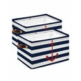 thumbnail image 1 of 2 Pack Large Storage Baskets Bins Navy Blue Striped Collapsible Storage Box Laundry Organizer for Closet Shelf Nursery Kids Bedroom Red Beach Nautical Anchor Ocean Coastal, 1 of 7