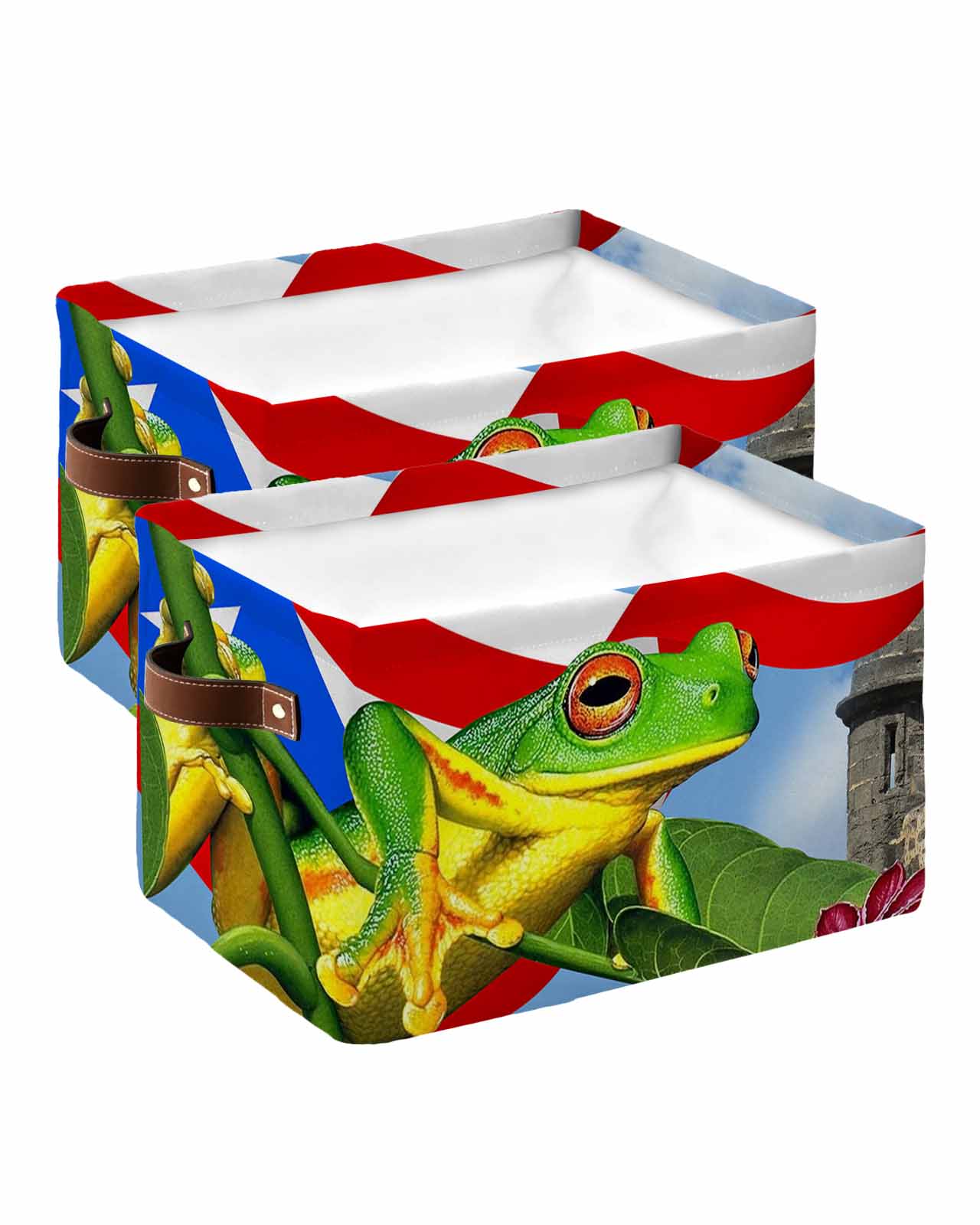 2 Pack Large Storage Baskets Bins Puerto Rico Flag Collapsible Storage