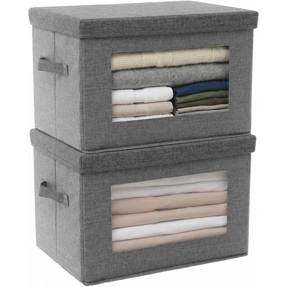 2-Pack Large Storage Bins with Lids & Clear Window, Foldable Fabric ...