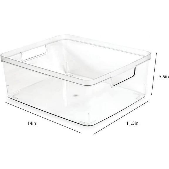 2-Pack Large Clear Storage Bins with Cutout Handles, Plastic Organizer for Home Office Kitchen Bathroom