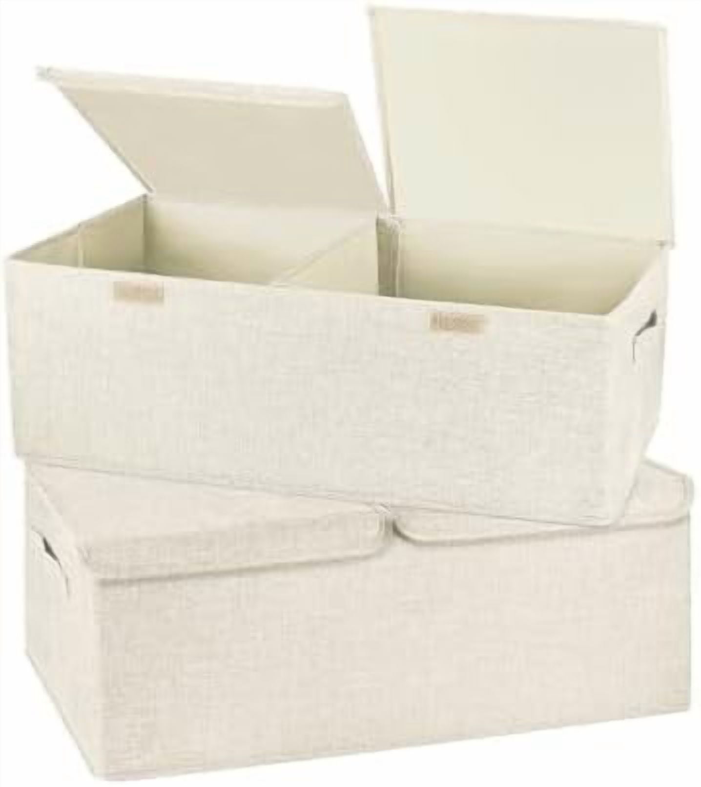 2 Pack Large Storage Boxes with Lids and Handles, Collapsible Linen ...