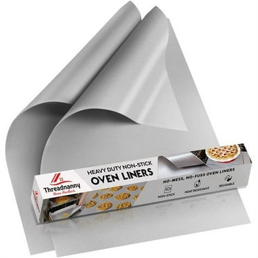 2 Pack Large Thick Heavy Duty Non Stick Teflon Silver Oven Liners Mat 17"x 25" for bottom of Electric Oven Gas Oven Microwave Charcoal or Gas Grills