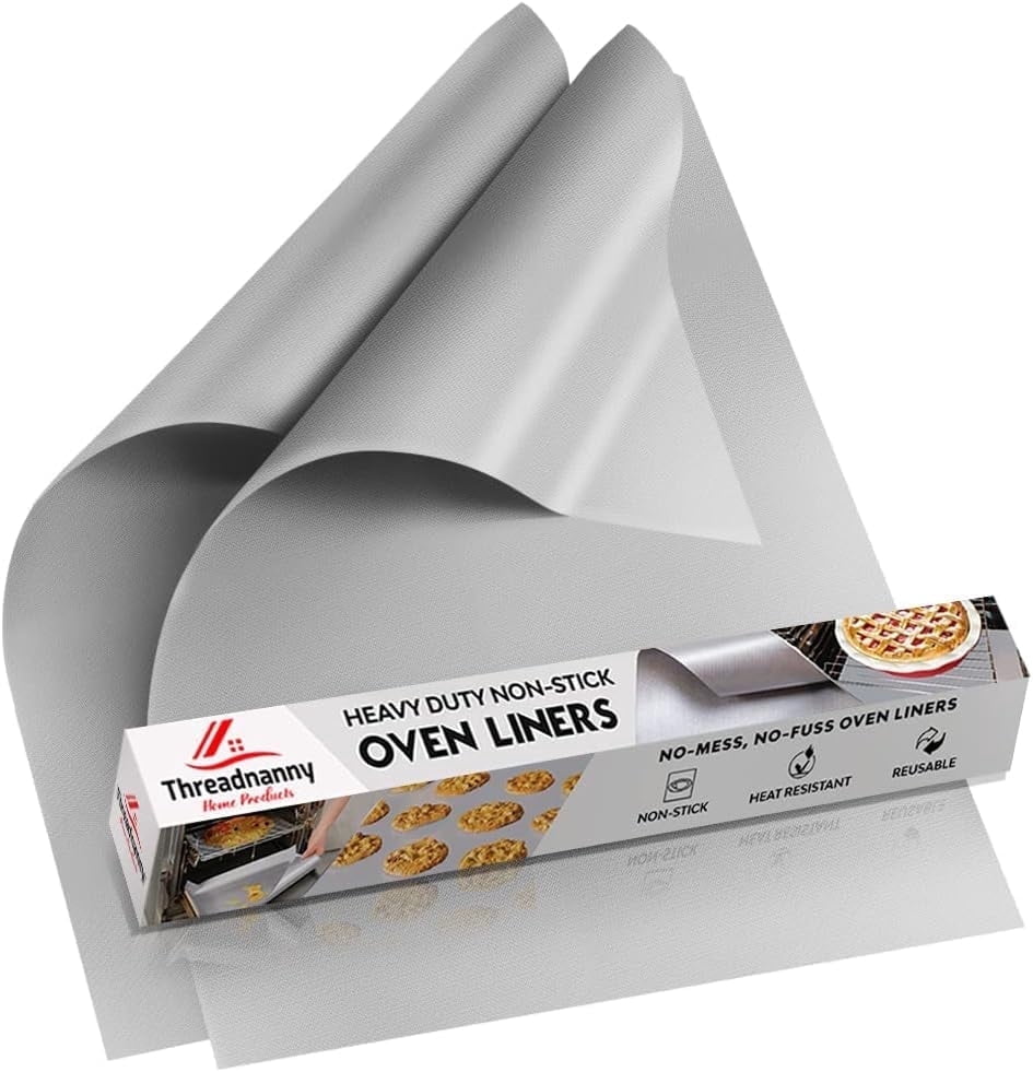 2 Pack Large Thick Heavy Duty Non Stick Teflon Silver Oven Liners Mat 17"x 25" for bottom of Electric Oven Gas Oven Microwave Charcoal or Gas Grills