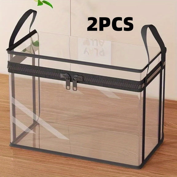 2-Pack Large Transparent Storage Boxes, Foldable and Space-Saving with Flip Lids, Large Rectangular Organizer Boxes with Front Lids and Covers, Space-Saving Design Suitable for Books, Clothes